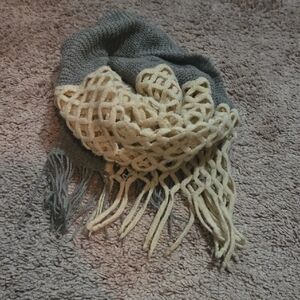 Gray and Cream Knit Infinity Scarf